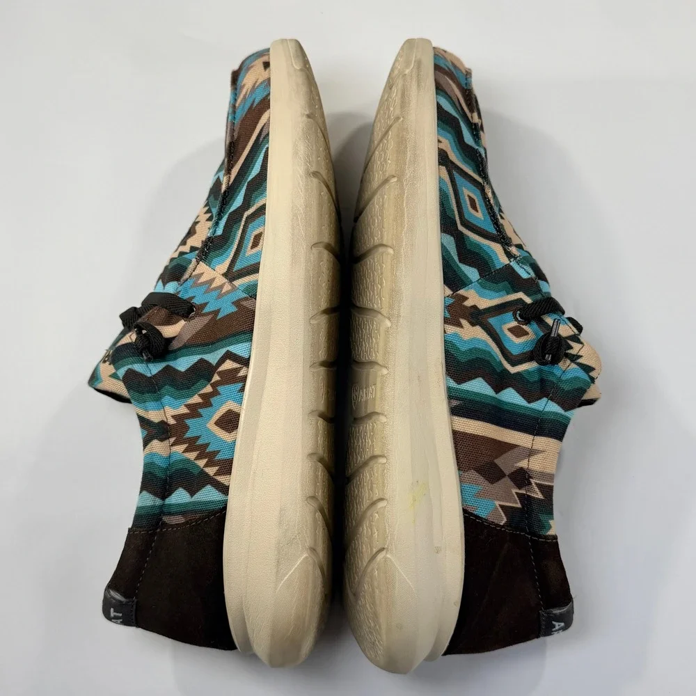 Ariat Hilo Shoes Mens 12D Brown Blue Southwestern Aztec Canvas Slip On Casual